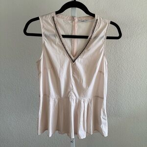 Calvin Klein Women's Sleeveless Peplum Top XS Light Pink Beaded V-Neck Blouse